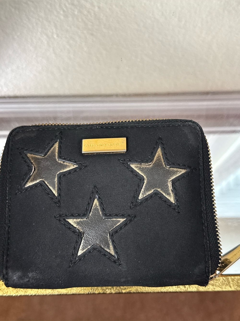 Stella McCartney Black Wallet with Gold Stars